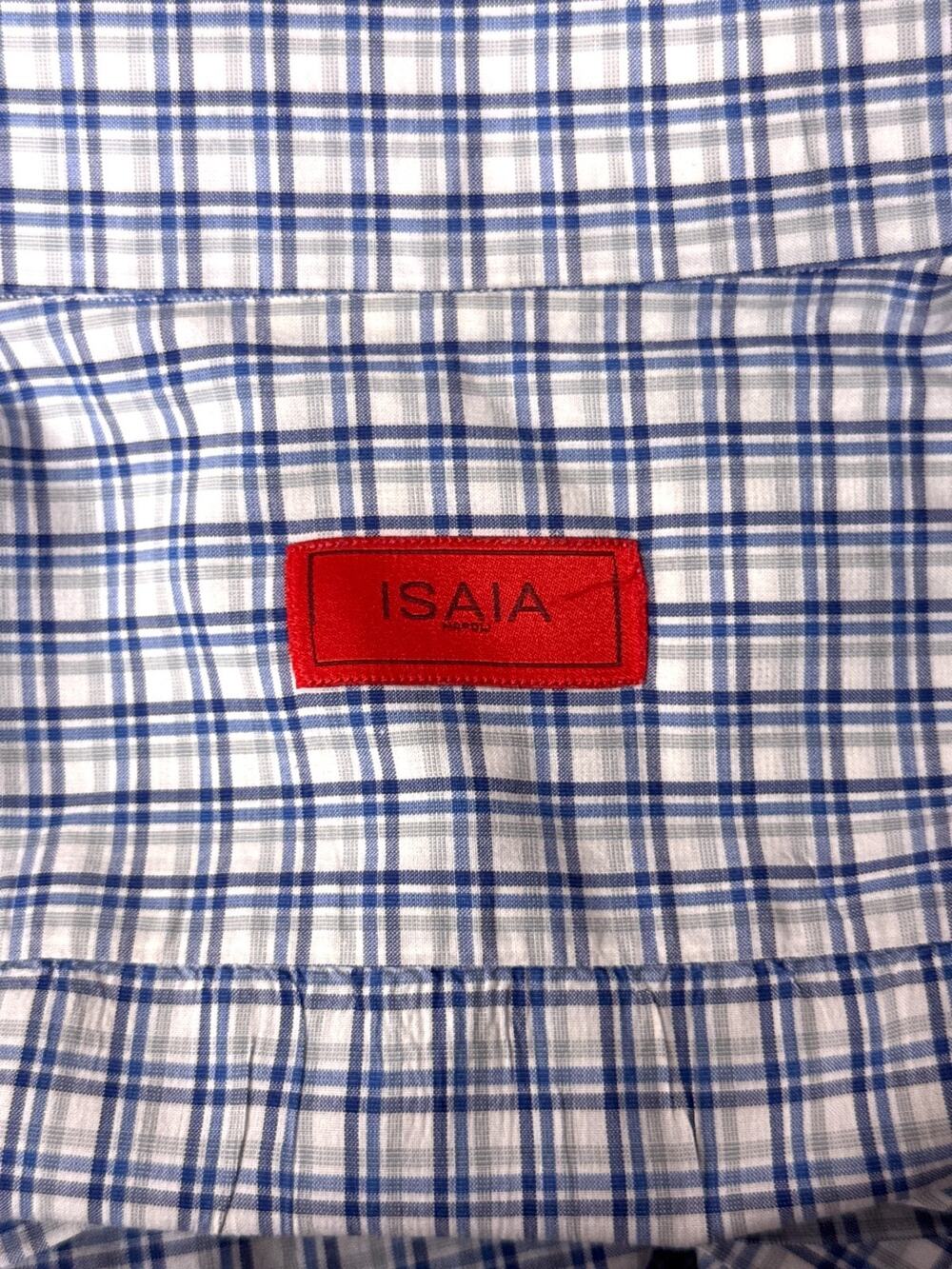 ISAIA Dress Shirt 17 / 43 Mens Blue Gray Check